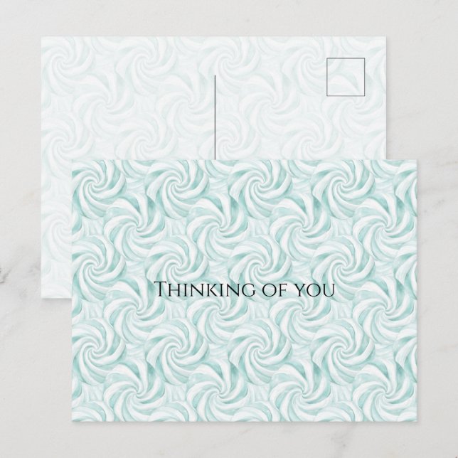 Carte Postale Aqua Mint White Swirls Penser à vous (Devant / Derrière)