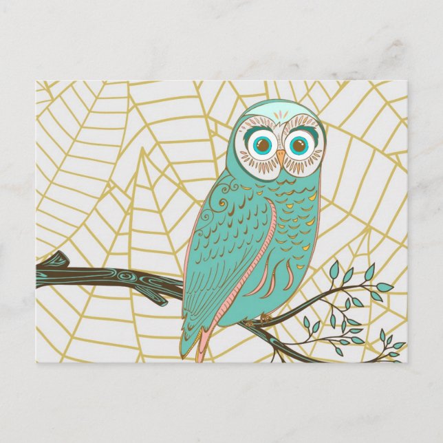 Carte Postale Aqua Retro Owl Design (Devant)