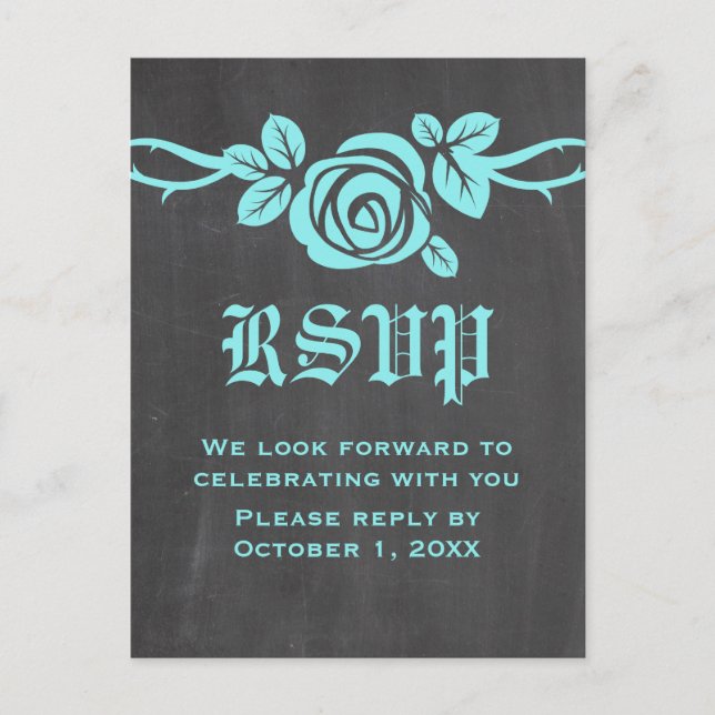 Carte postale Aqua Rose Chalkboard RSVP (Devant)