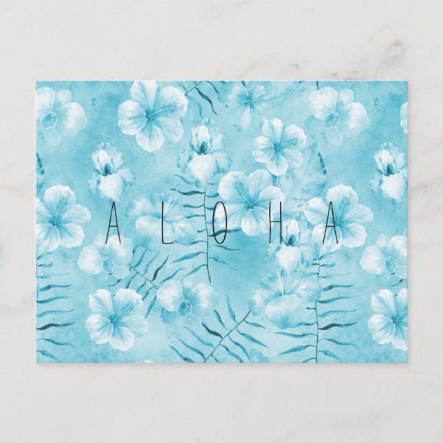 Carte Postale Aqua tropical Orchidées blanches Hibiscus Floral (Devant)