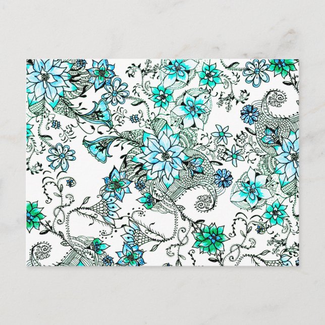 Carte Postale Aqua turquoise aquarelle peinte à la main florale (Devant)