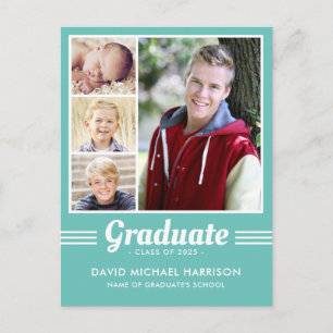 Carte Postale Aqua Vert-Bleu Vert Multi-Photo Graduation