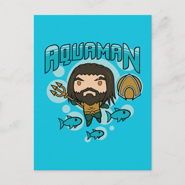 Carte Postale Aquaman | Chibi Aquaman Graphisme sous-marin (Devant)