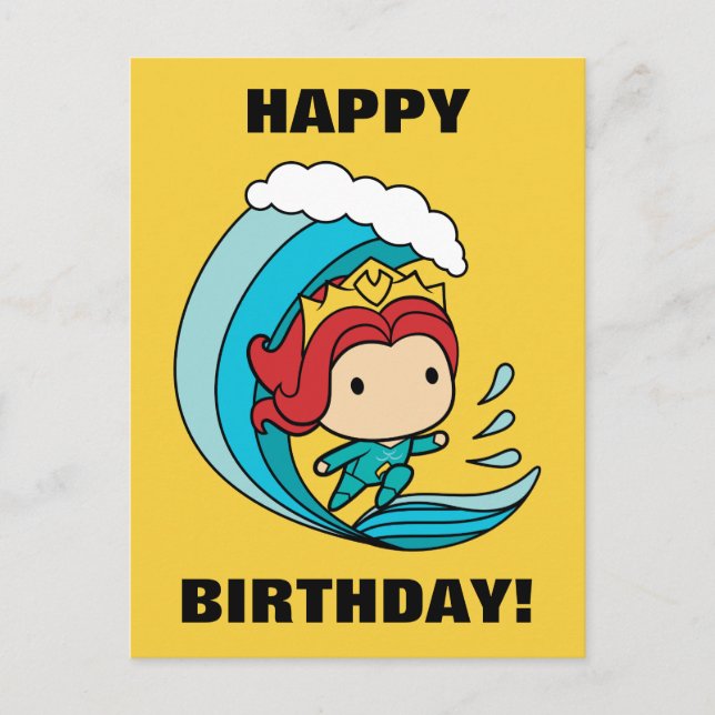 Carte Postale Aquaman | Chibi Mera Riding Vague Graphique (Devant)