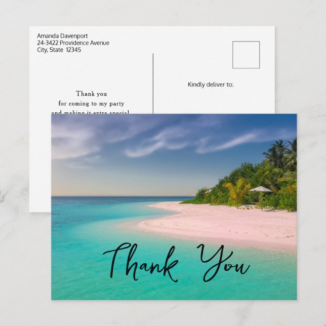 Carte Postale Aquamarine Ocean Tropical Beach Scenic Thank You (Devant / Derrière)