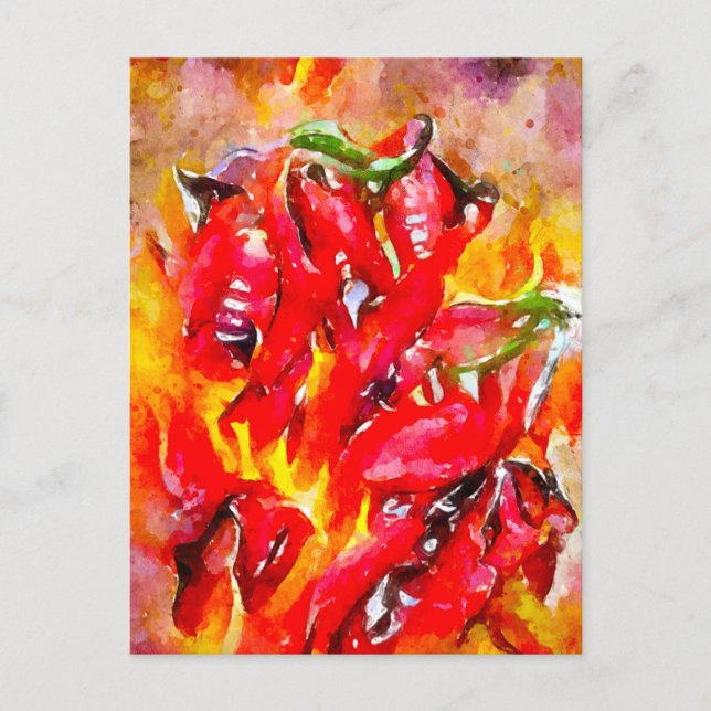 Carte Postale Aquarell brûle des chilischotes. Piment. (Devant)
