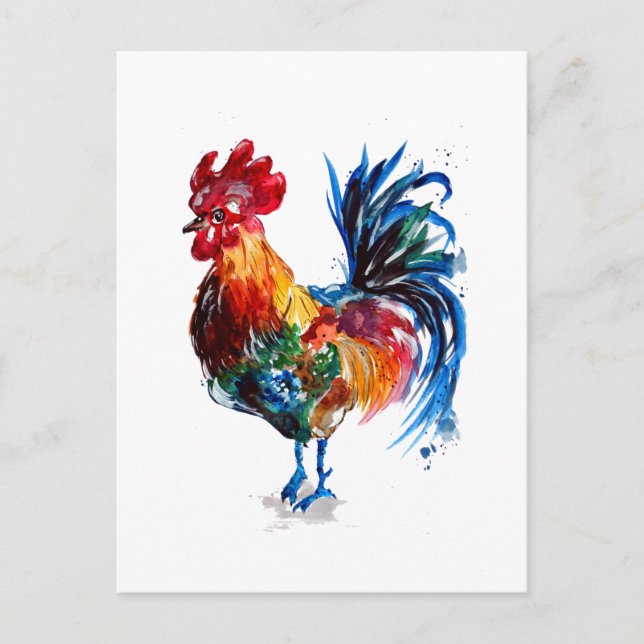 Carte Postale Aquarelle à grand coq (Devant)
