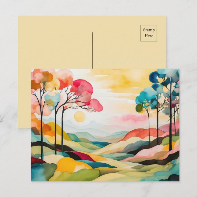 Carte Postale Aquarelle Abstraite couleur au printemps (Devant / Derrière)