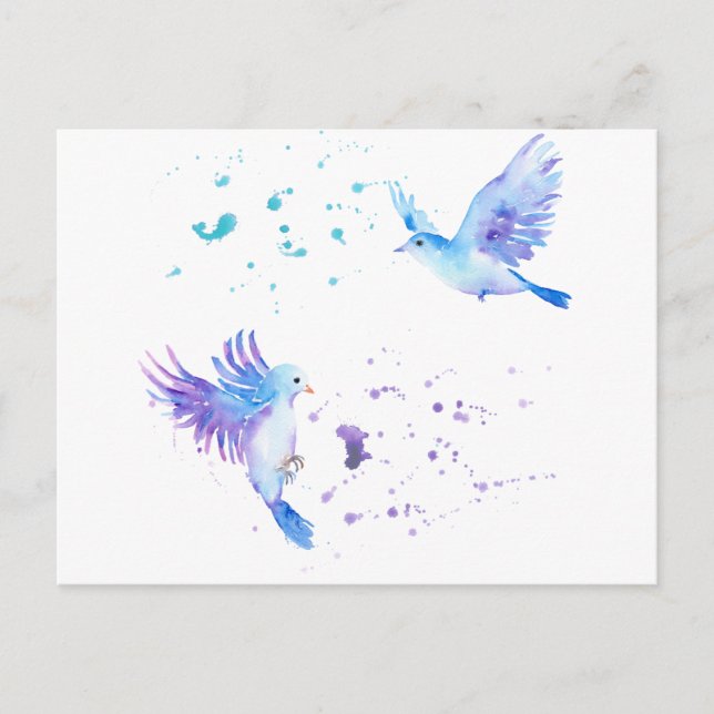 Carte Postale Aquarelle Abstraite Flying Blue Birds (Devant)
