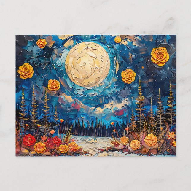 Carte Postale Aquarelle Abstraite illustration de la pleine lune (Devant)