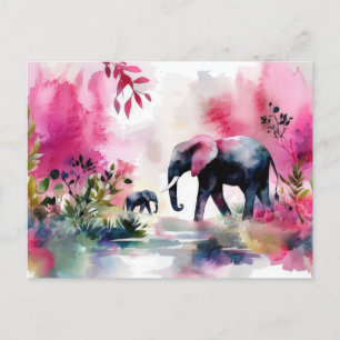 Carte Postale Aquarelle abstraite Illustration d'un éléphant