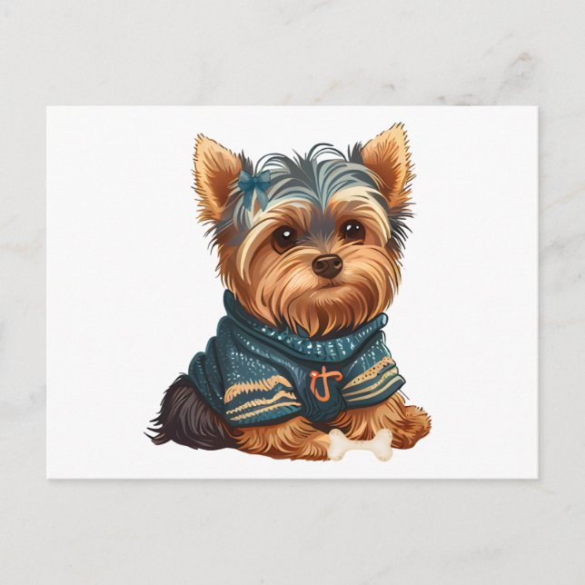 Carte Postale Aquarelle adorable Yorkshire Terrier Chiot (Devant)
