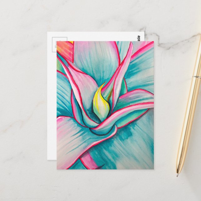 Carte Postale Aquarelle agave succulente art (Devant/Arrière en situation)