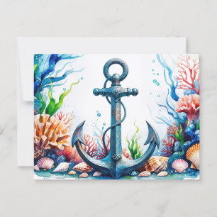 Carte Postale Aquarelle Ancre, Coral Reef, Coques