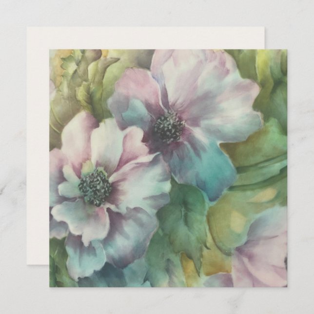 Carte postale aquarelle Anémones Florale (Devant / Derrière)