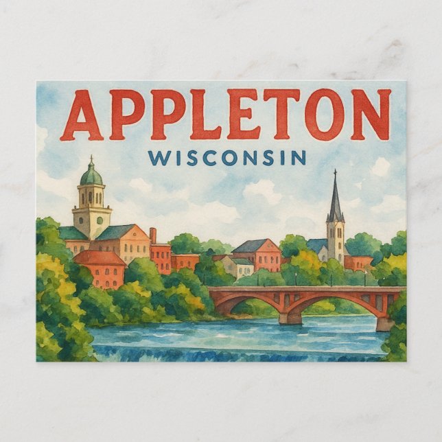 Carte postale aquarelle Appleton WI (Devant)