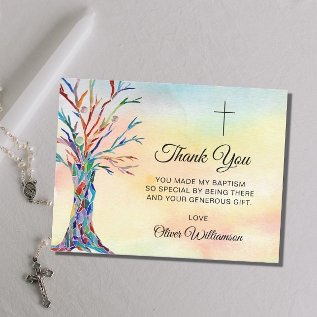 Carte Postale Aquarelle Arbre Baptême Christening Merci (Créateur téléchargé)