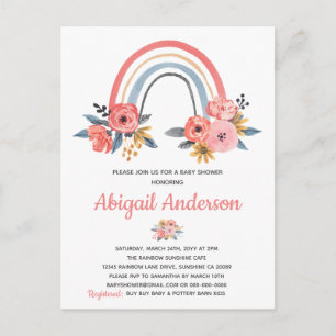 Carte Postale Aquarelle arc-en-ciel Baby shower Floral Invitatio