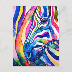 Carte Postale Aquarelle arc-en-ciel colorée Zebra