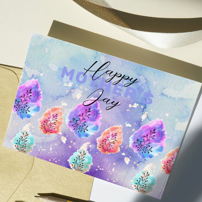 Carte Postale Aquarelle Artistique Pastel Encre Feuille Fête des (Créateur téléchargé)