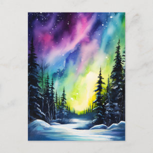 Carte Postale Aquarelle aurore boréale aurore boréale