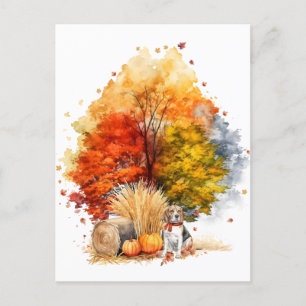 Carte Postale Aquarelle Automne Chien Design - Beagle