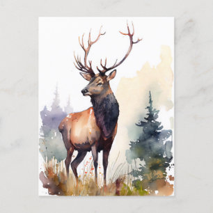 Carte Postale Aquarelle avec Majestic Antlers dans les Fores