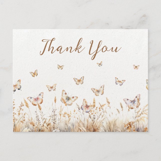 Carte Postale Aquarelle Baby shower de Merci Boho papillon (Devant)
