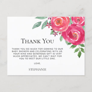 Carte Postale Aquarelle Baby shower Floral Merci