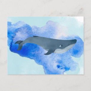 Carte Postale Aquarelle Baleine Bleu Océan Plage Bleu Animal de 
