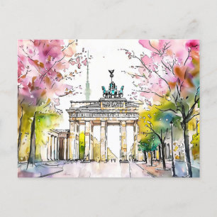 Carte Postale Aquarelle Berlin Printemps Porte de Branbourg