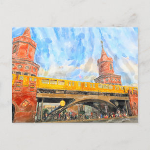 Carte Postale Aquarelle Berlin. S-Bahn à l'Oberbaumbrücke