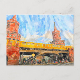 Carte Postale Aquarelle Berlin. S-Bahn à l'Oberbaumbrücke