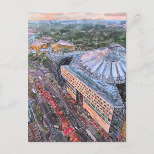 Carte Postale Aquarelle Berlin. Soirée sur Sony Center et Ti (Devant)
