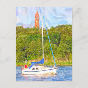 Carte Postale Aquarelle Berlin. Tour Grunewald et bateau Havel