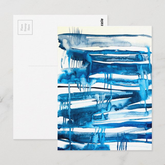 Carte Postale Aquarelle bleu art abstrait (Devant / Derrière)
