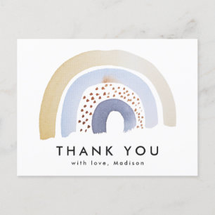 Carte Postale Aquarelle bleu clair Merci arc-en-ciel
