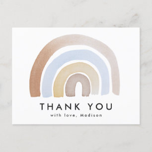 Carte Postale Aquarelle bleu et Brown Rainbow Merci