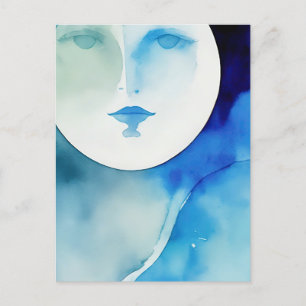 Carte Postale Aquarelle bleu lune