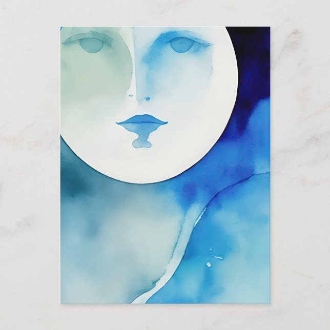 Carte Postale Aquarelle bleu lune (Devant)