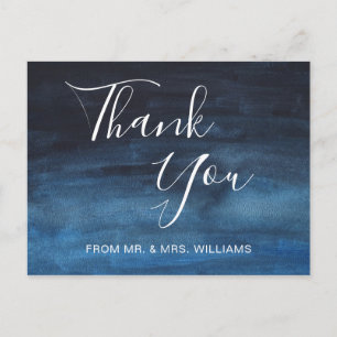 Carte Postale Aquarelle bleu marine Merci Mariage moderne