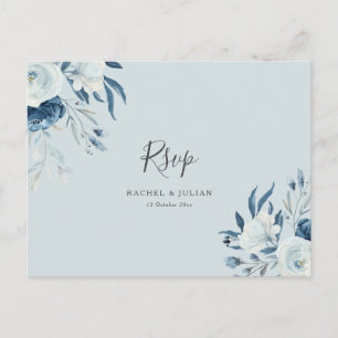 Carte Postale Aquarelle bleu pâle mariage floral RSVP