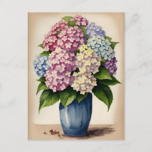 Carte Postale Aquarelle bleu rose violet Hydrangea Flower