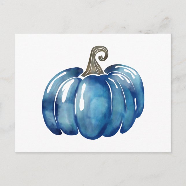 Carte Postale Aquarelle bleu saisonnier Thanksgiving Citrouille (Devant)