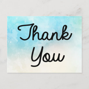 Carte Postale Aquarelle Bleue Merci, Turquoise Et Violette