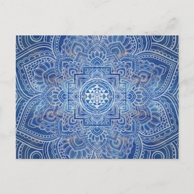Carte Postale Aquarelle bleue Sri Yantra / Sri Chakra (Devant)