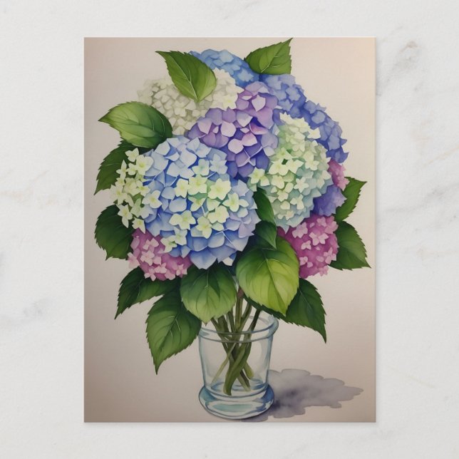 Carte Postale Aquarelle Blue Hydrangea Flower (Devant)