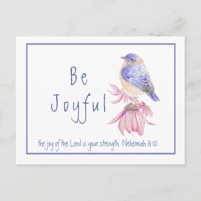 Carte Postale Aquarelle Bluebird Joy of the Lord Bible Citation (Devant)