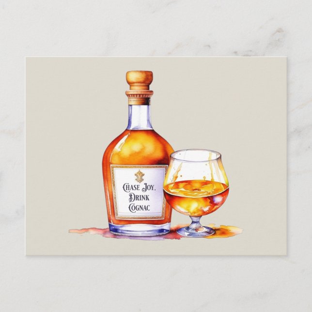 Carte Postale Aquarelle Boire Cognac (Devant)
