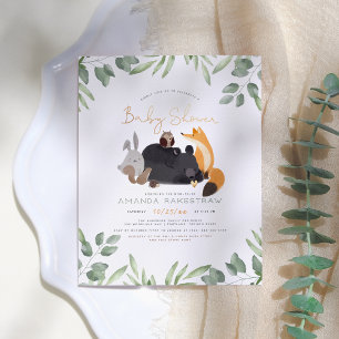 Carte Postale Aquarelle Bois Animaux Baby shower verdoyant